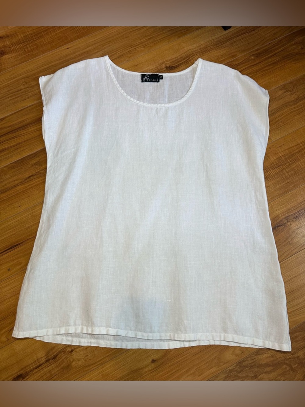 Fenini Cream/White Blouse with Short Sleeves Small 100% Linen - Picture 4 of 10